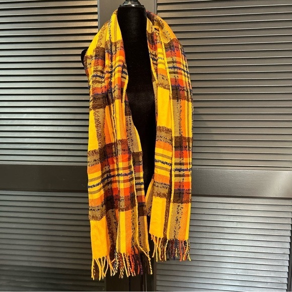 Kenzo Autumnal Textured Wool Blend Clueless Preppy, Gold, Pumpkin Orange Plaid - Picture 1 of 13